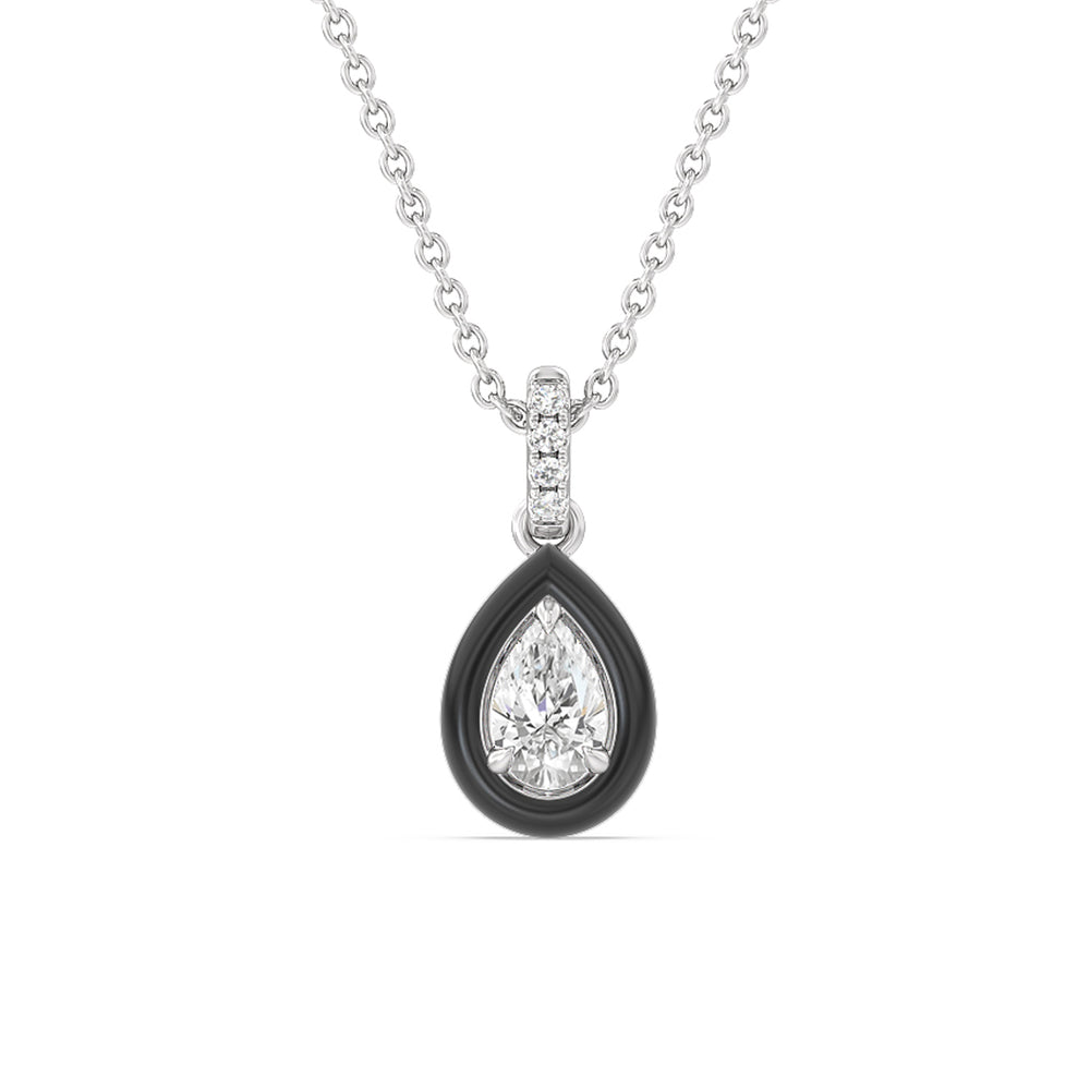 Pear Bezel Drop Necklace in Ceramic with 14KT White Gold / Midnight / 1/2 Cut Diamond in 14KT White Gold / Midnight / 1/2 view 1

