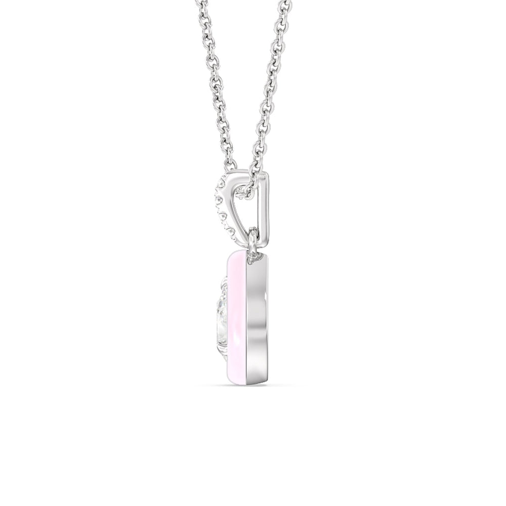 Pear Bezel Drop Necklace in Ceramic with Sterling Silver / Lavender Rose / 1/2 Cut Diamond in 14KT Sterling Silver / Lavender Rose / 1/2 view 3
