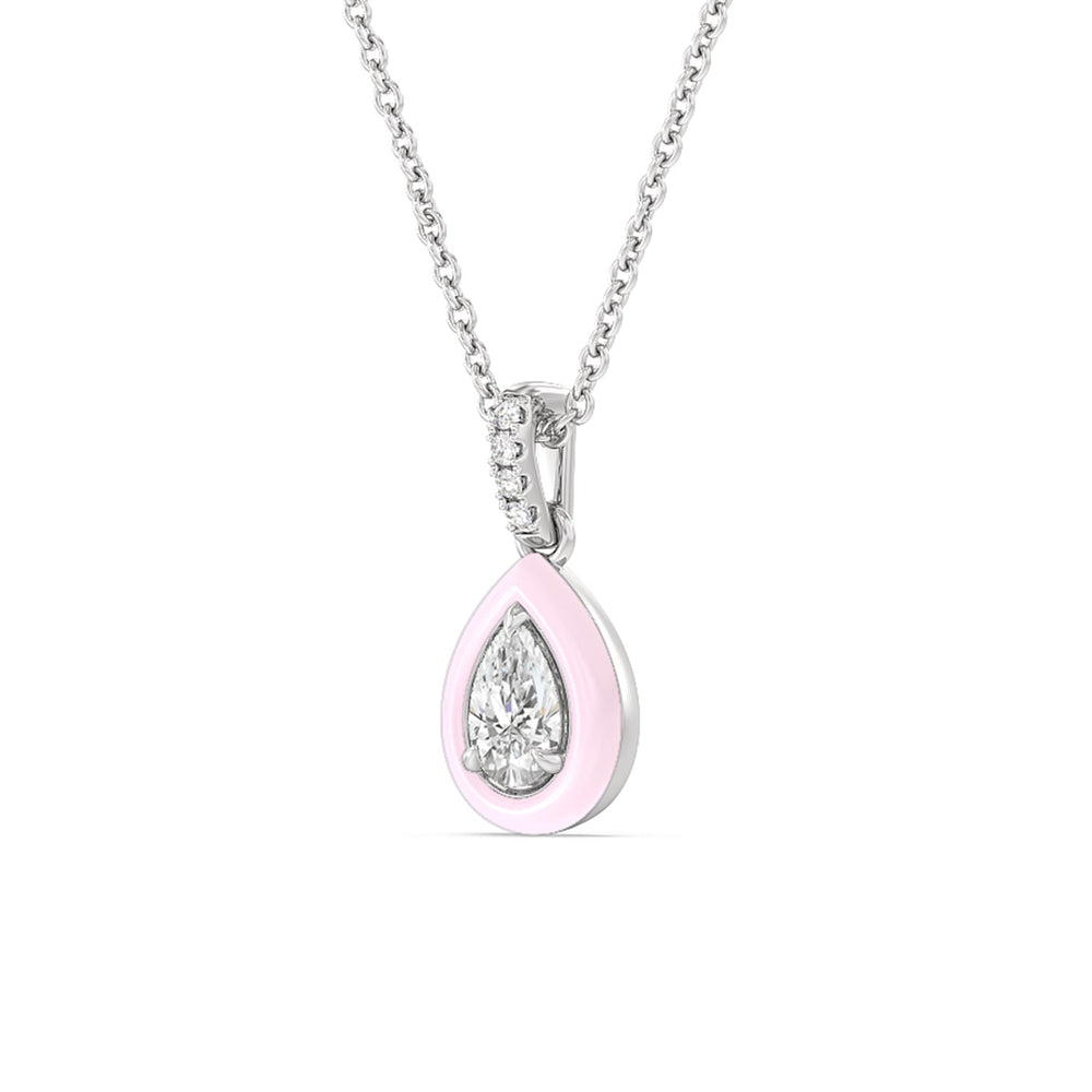 Pear Bezel Drop Necklace in Ceramic with Sterling Silver / Lavender Rose / 1/2 Cut Diamond in 14KT Sterling Silver / Lavender Rose / 1/2 view 2

