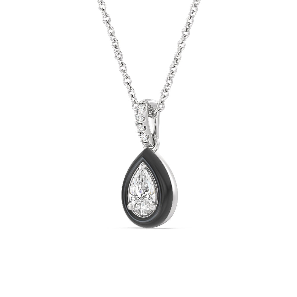 Pear Bezel Drop Necklace in Ceramic with Sterling Silver / Midnight / 1/2 Cut Diamond in 14KT Sterling Silver / Midnight / 1/2 view 2

