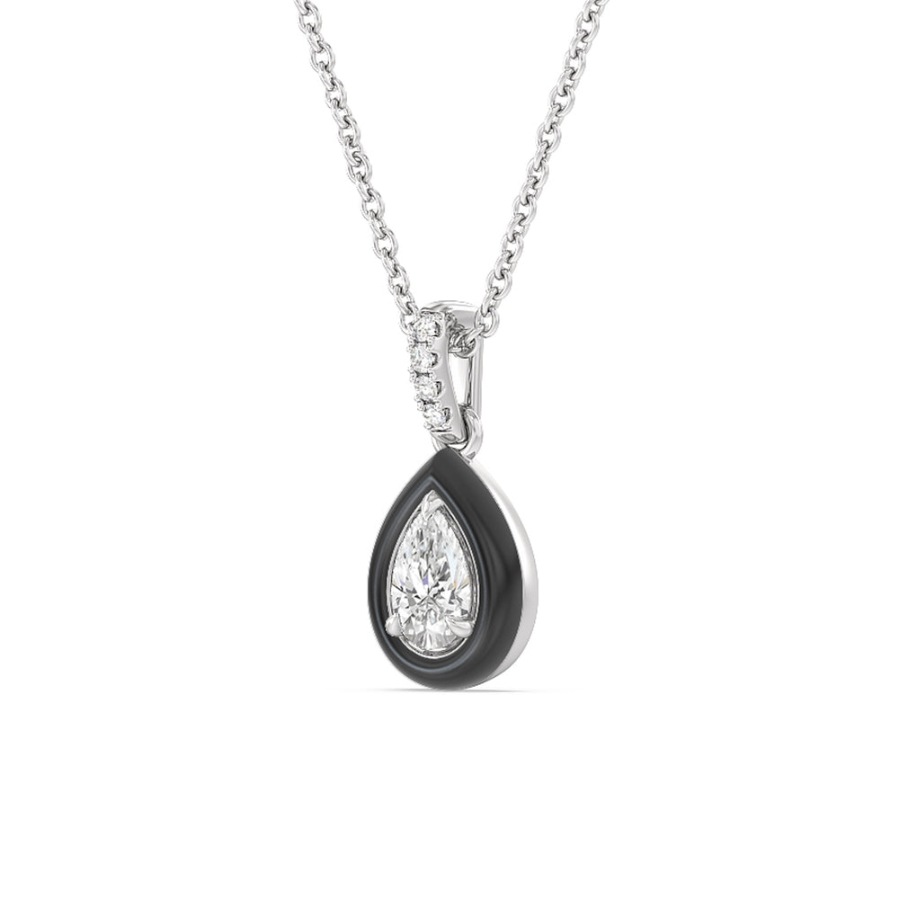 Pear Bezel Drop Necklace in Ceramic with 14KT White Gold / Midnight / 1/2 Cut Diamond in 14KT White Gold / Midnight / 1/2 view 2
