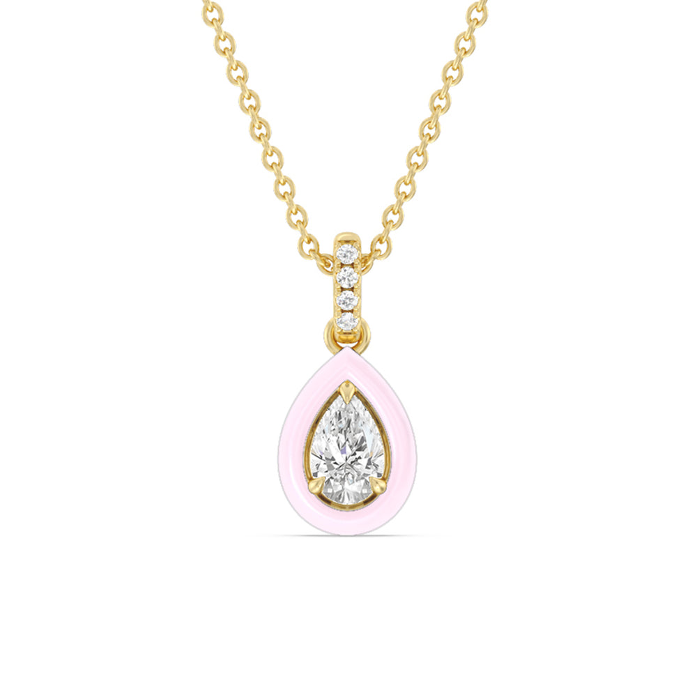 Pear Bezel Drop Necklace in Ceramic with 14KT Yellow Gold / Lavender Rose / 1/2 Cut Diamond in 14KT Yellow Gold / Lavender Rose / 1/2 view 1

