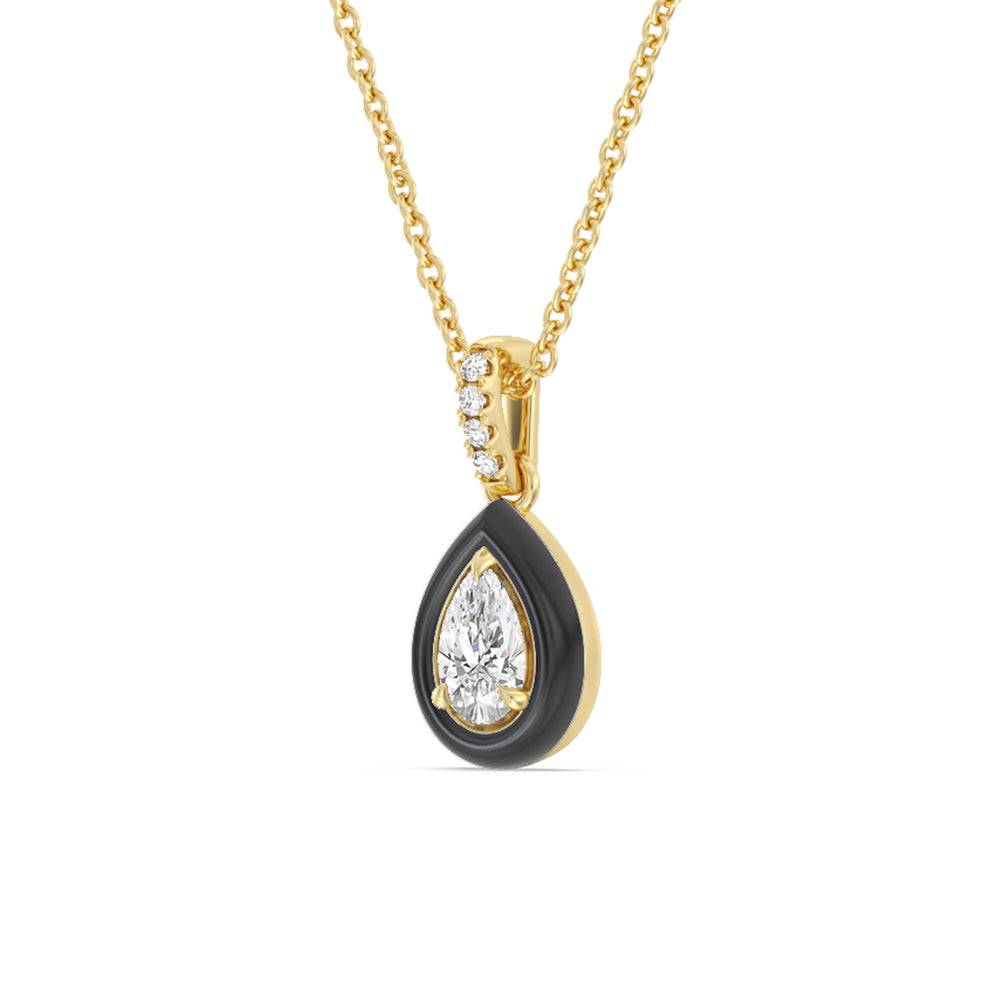 Pear Bezel Drop Necklace in Ceramic with 14KT Yellow Gold / Midnight / 1/2 Cut Diamond in 14KT Yellow Gold / Midnight / 1/2 view 2

