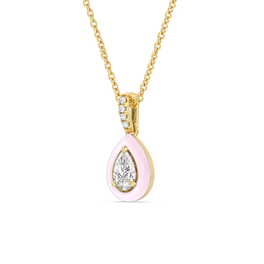 Pear Bezel Drop Necklace in Ceramic with 14KT Yellow Gold / Lavender Rose / 1/2 Cut Diamond in 14KT Yellow Gold / Lavender Rose / 1/2 view 2
