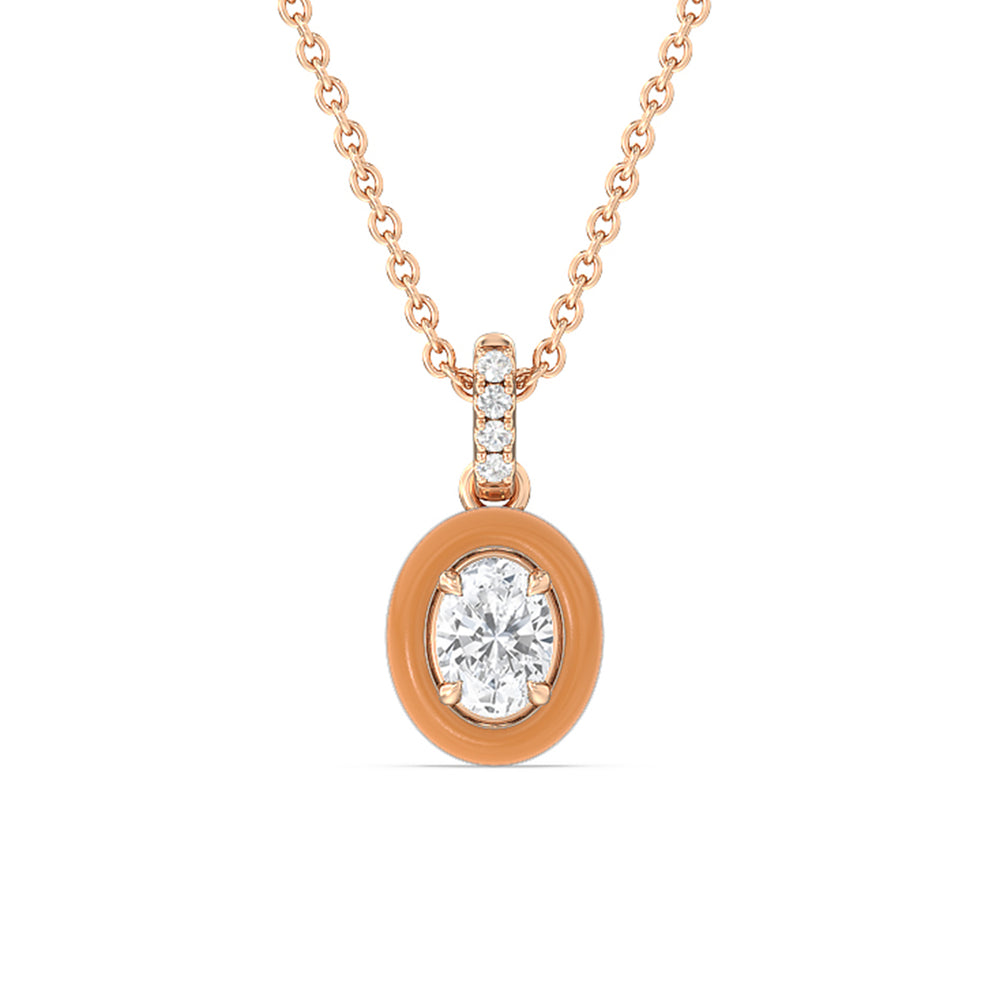 Oval Bezel Drop Necklace in Ceramic with 14KT Rose Gold / Coral / 1/2 Cut Diamond in 14KT Rose Gold / Coral / 1/2 view 1
