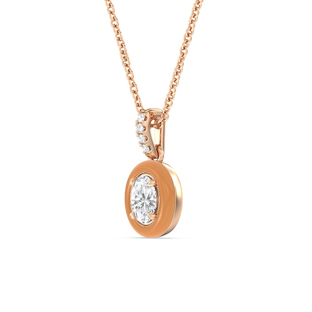 Oval Bezel Drop Necklace in Ceramic with 14KT Rose Gold / Coral / 1/2 Cut Diamond in 14KT Rose Gold / Coral / 1/2 view 2
