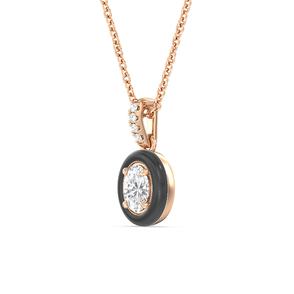 Oval Bezel Drop Necklace in Ceramic with 14KT Rose Gold / Midnight / 1/2 Cut Diamond in 14KT Rose Gold / Midnight / 1/2 view 2
