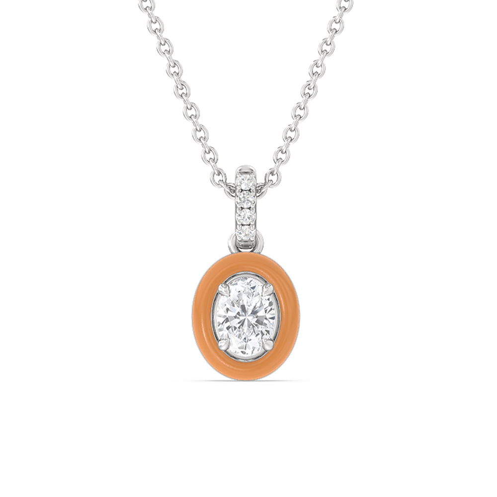 Oval Bezel Drop Necklace in Ceramic with 14KT White Gold / Coral / 1/2 Cut Diamond in 14KT White Gold / Coral / 1/2 view 1
