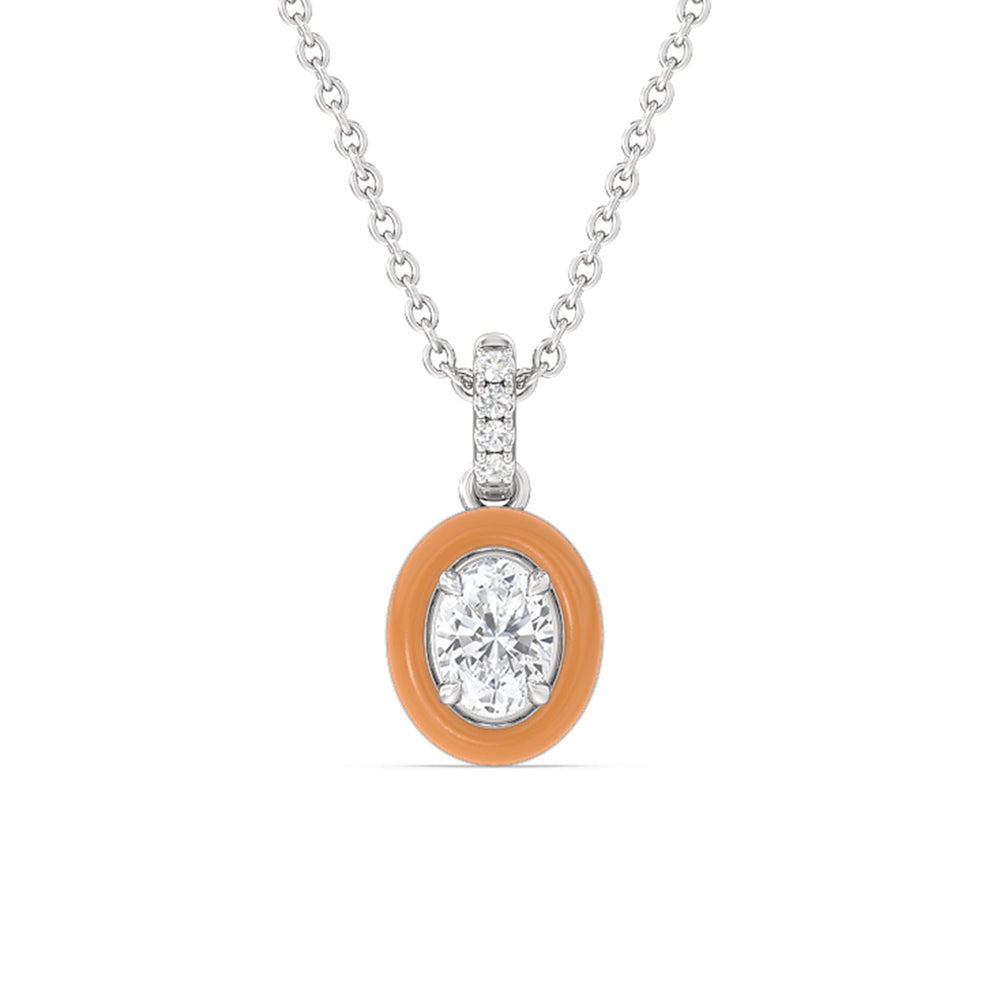 Oval Bezel Drop Necklace in Ceramic with Sterling Silver / Coral / 1/2 Cut Diamond in 14KT Sterling Silver / Coral / 1/2 view 1
