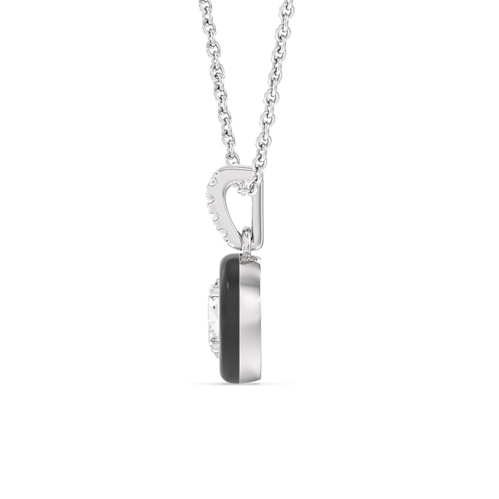 Oval Bezel Drop Necklace in Ceramic with Sterling Silver / Midnight / 1/2 Cut Diamond in 14KT Sterling Silver / Midnight / 1/2 view 3
