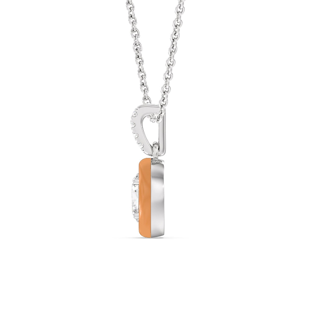Oval Bezel Drop Necklace in Ceramic with Sterling Silver / Coral / 1/2 Cut Diamond in 14KT Sterling Silver / Coral / 1/2 view 3
