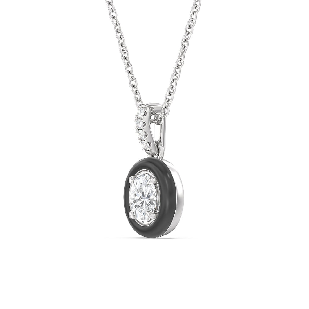 Oval Bezel Drop Necklace in Ceramic with Sterling Silver / Midnight / 1/2 Cut Diamond in 14KT Sterling Silver / Midnight / 1/2 view 2
