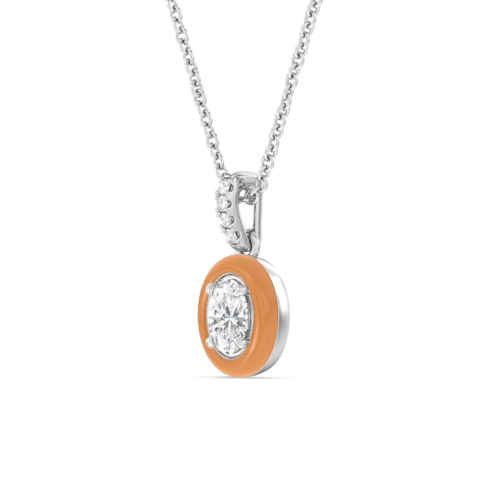 Oval Bezel Drop Necklace in Ceramic with Sterling Silver / Coral / 1/2 Cut Diamond in 14KT Sterling Silver / Coral / 1/2 view 2
