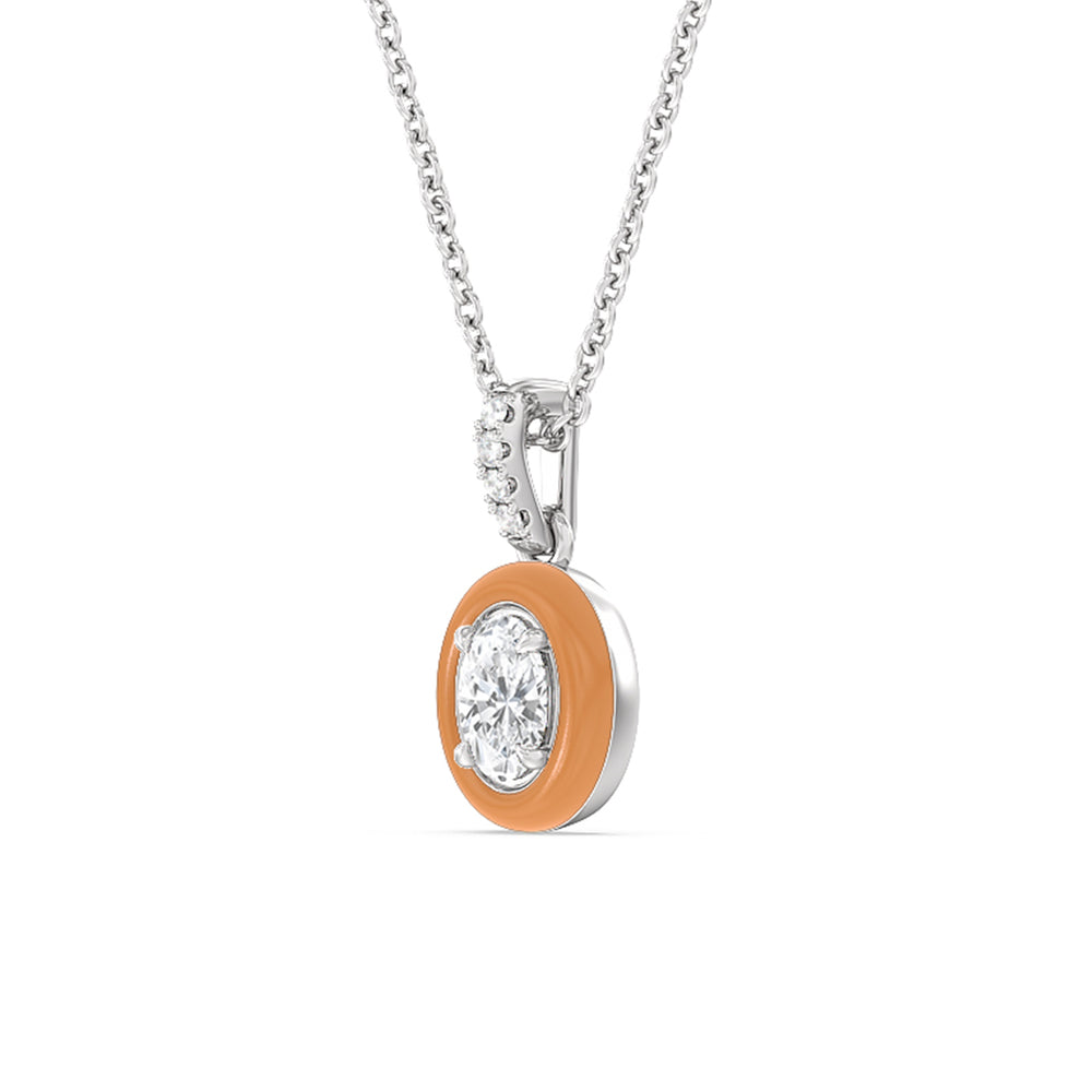 Oval Bezel Drop Necklace in Ceramic with 14KT White Gold / Coral / 1/2 Cut Diamond in 14KT White Gold / Coral / 1/2 view 2
