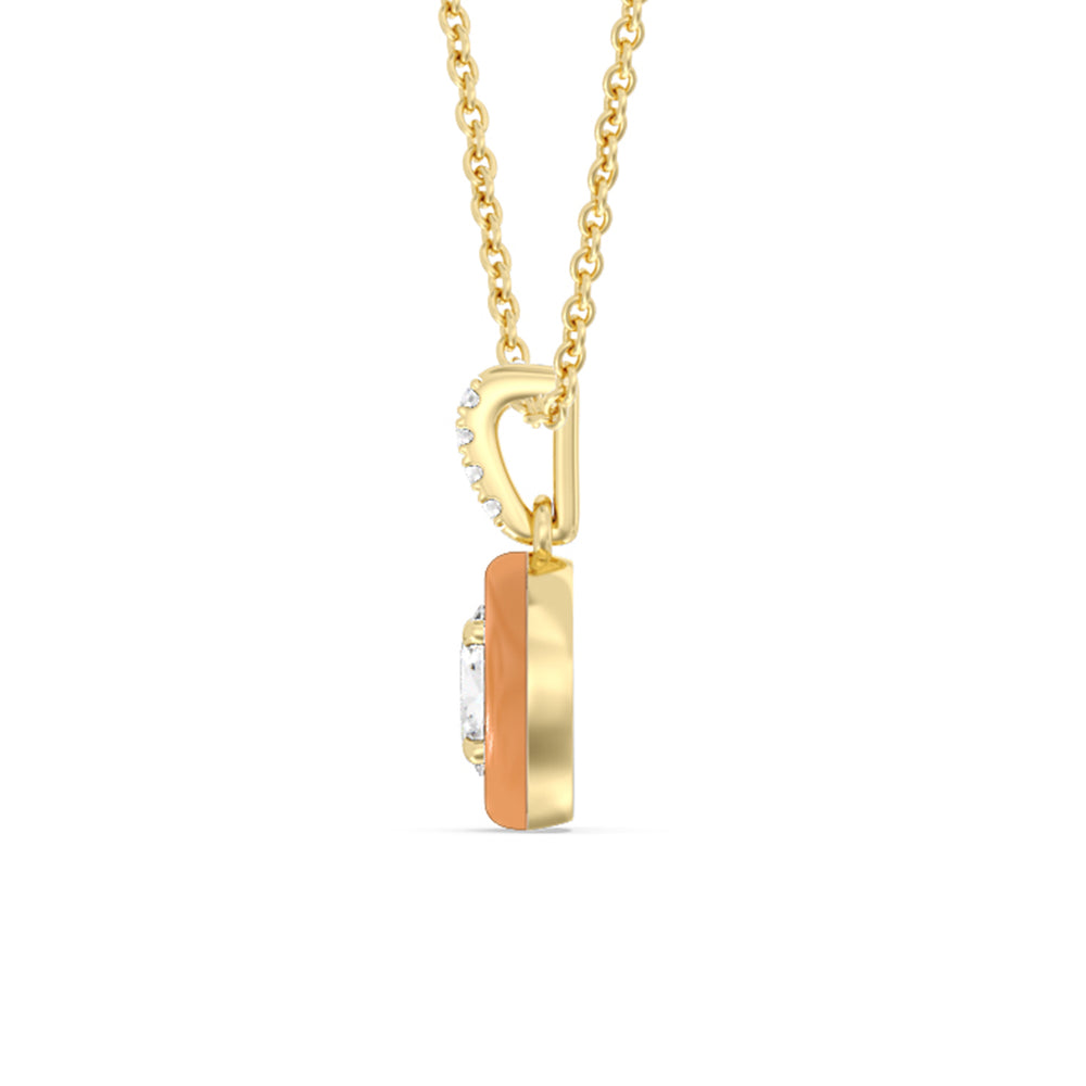 Oval Bezel Drop Necklace in Ceramic with 14KT Yellow Gold / Coral / 1/2 Cut Diamond in 14KT Yellow Gold / Coral / 1/2 view 3

