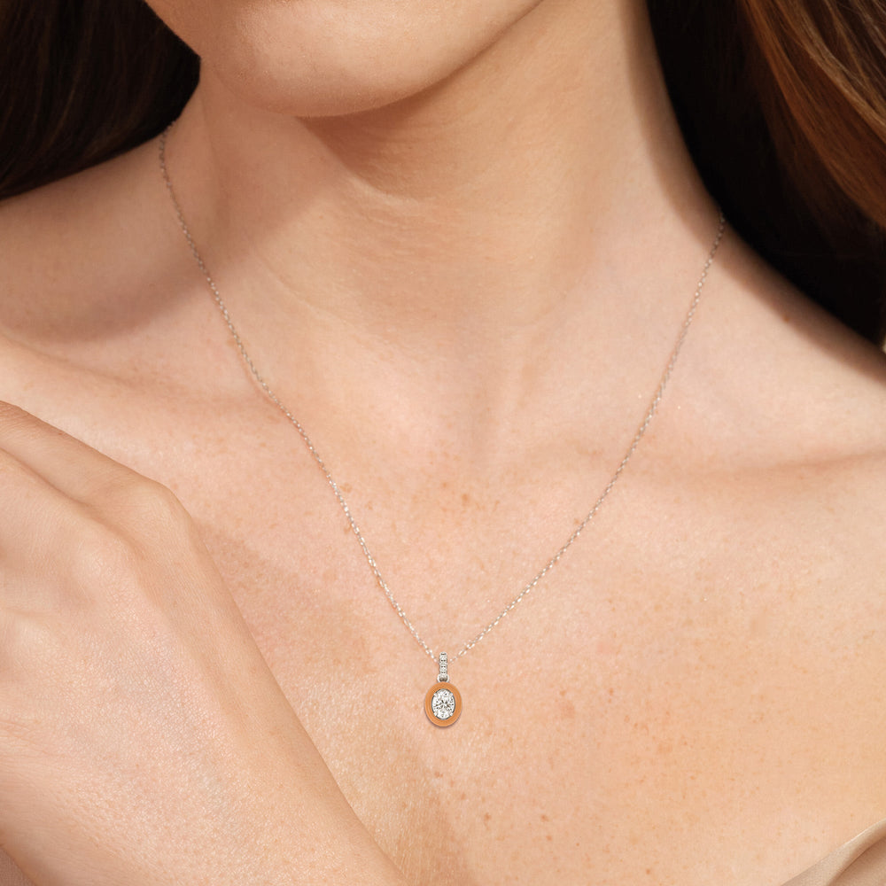Model Wearing Oval Bezel Drop Necklace in Ceramic view