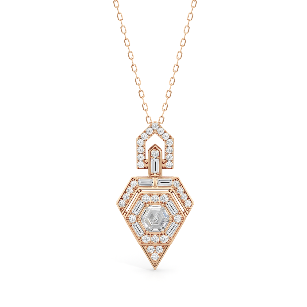 The Chevron Necklace with 14KT Rose Gold / Lab / 1 5/8 Cut Diamond in 14KT Rose Gold / Lab / 1 5/8 view 2
