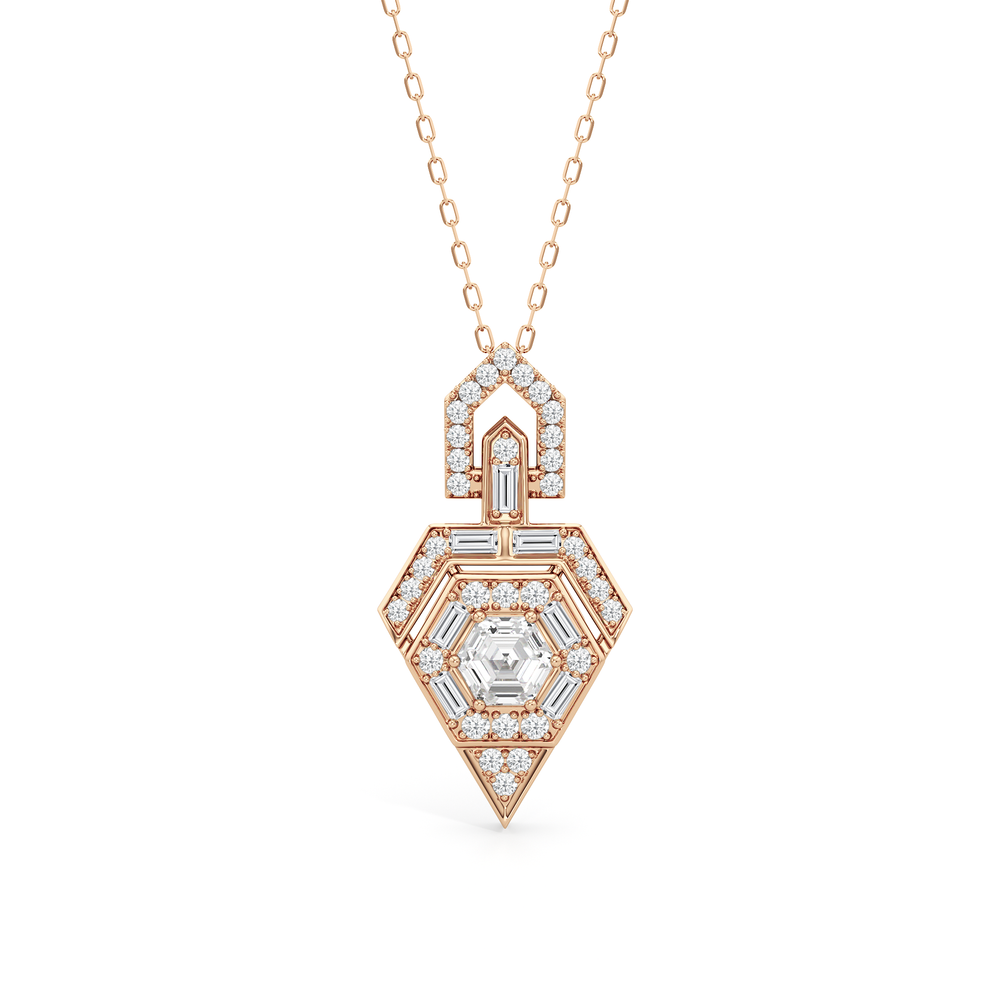 The Chevron Necklace with 14KT Rose Gold / Lab / 1 5/8 Cut Diamond in 14KT Rose Gold / Lab / 1 5/8 view 2
