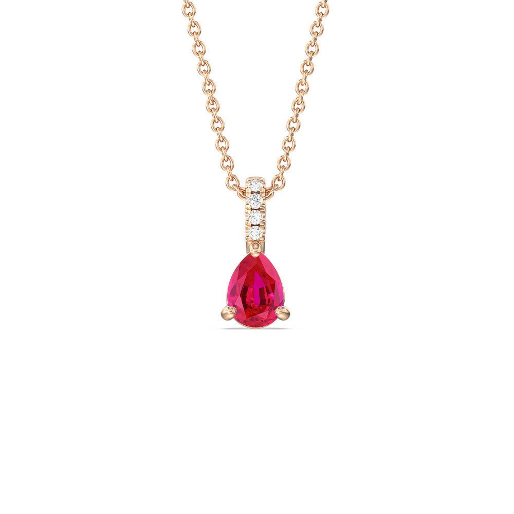 Pear Created Ruby and Lab Diamond Classic Solitaire Pendant With Studded Bale with 14KT Rose Gold Cut Diamond in 14KT Rose Gold view 1
