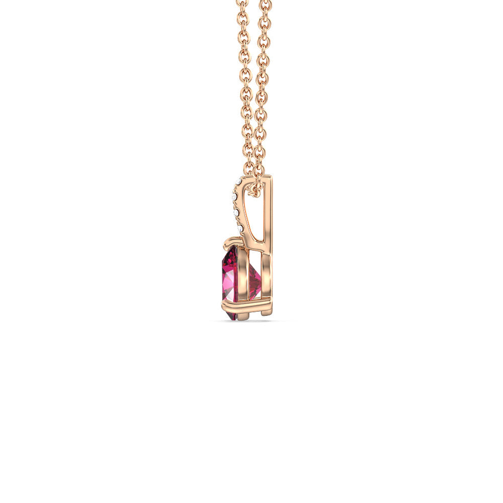 Pear Created Ruby and Lab Diamond Classic Solitaire Pendant With Studded Bale with 14KT Rose Gold Cut Diamond in 14KT Rose Gold view 2
