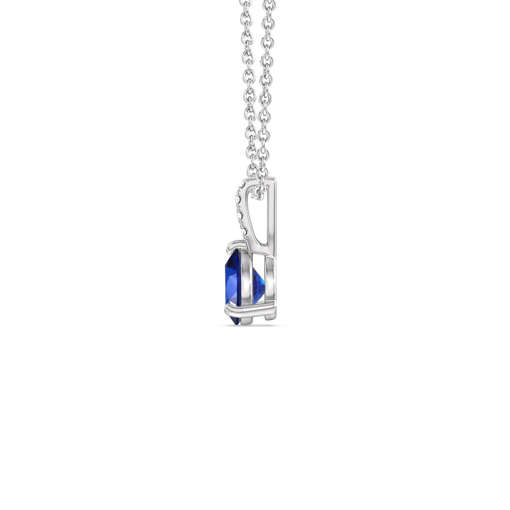 Pear Created Sapphire and Lab Diamond Classic Solitaire Pendant With Studded Bale with 14KT White Gold Cut Diamond in 14KT White Gold view 2
