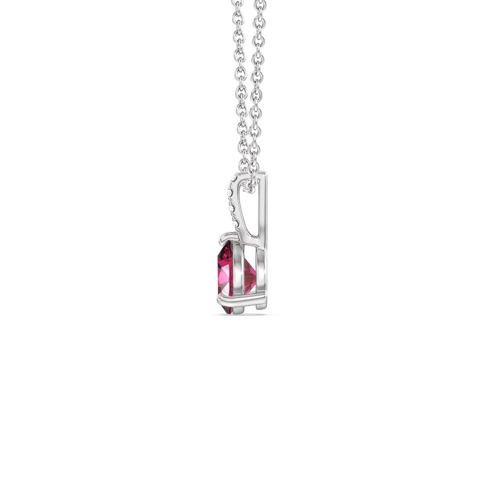 Pear Created Ruby and Lab Diamond Classic Solitaire Pendant With Studded Bale with 14KT White Gold Cut Diamond in 14KT White Gold view 2
