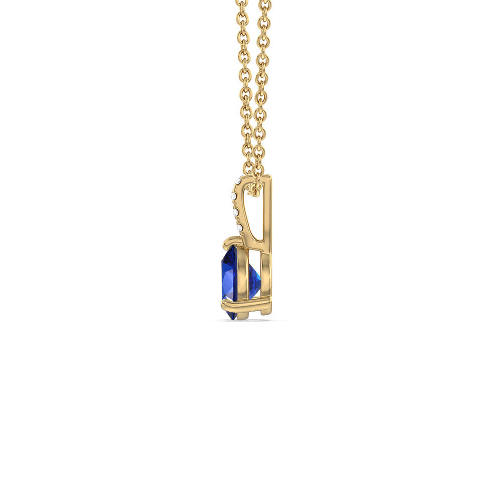 Pear Created Sapphire and Lab Diamond Classic Solitaire Pendant With Studded Bale with 14KT Yellow Gold Cut Diamond in 14KT Yellow Gold view 2
