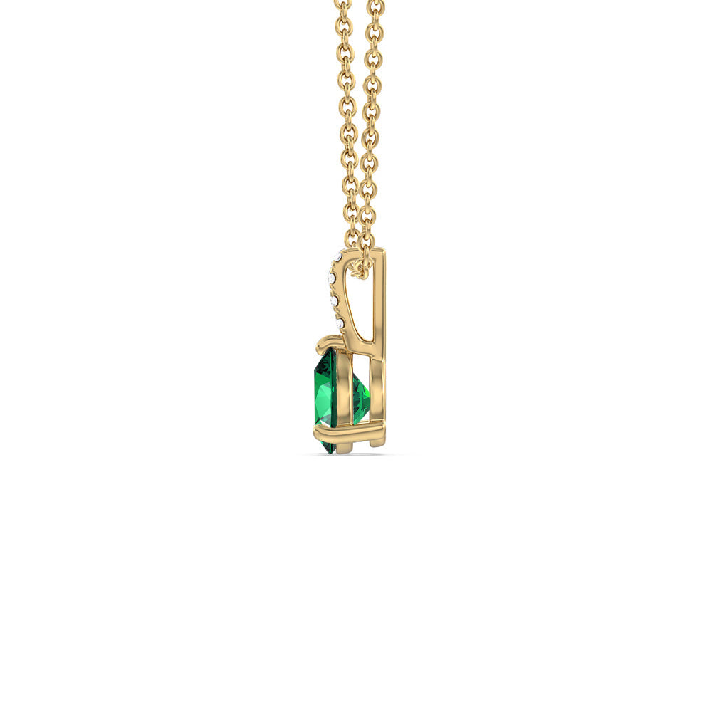 Pear Shape Created Emerald and Lab Diamond Classic Solitaire Pendant With Studded Bale with 14KT Yellow Gold Cut Diamond in 14KT Yellow Gold view 2
