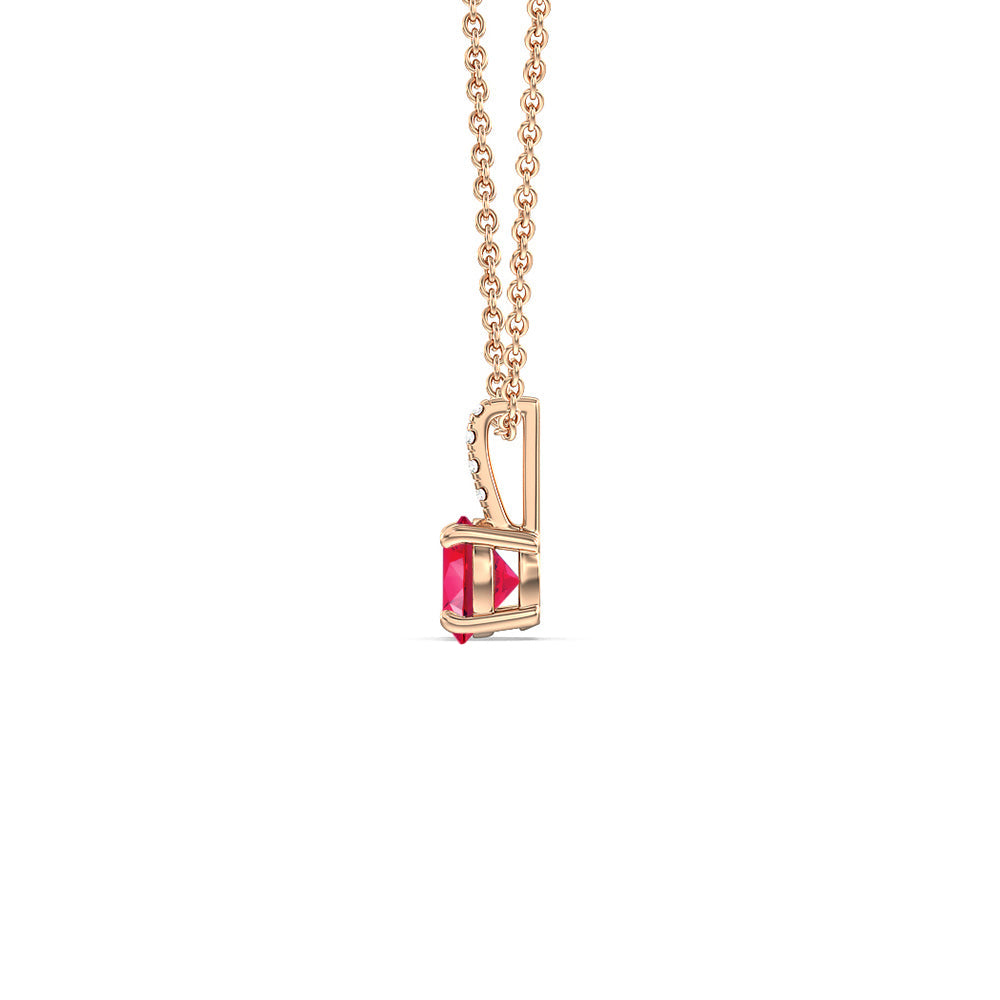 Round Created Ruby and Lab Diamond Classic Solitaire Pendant With Studded Bale with 14KT Rose Gold Cut Diamond in 14KT Rose Gold view 2
