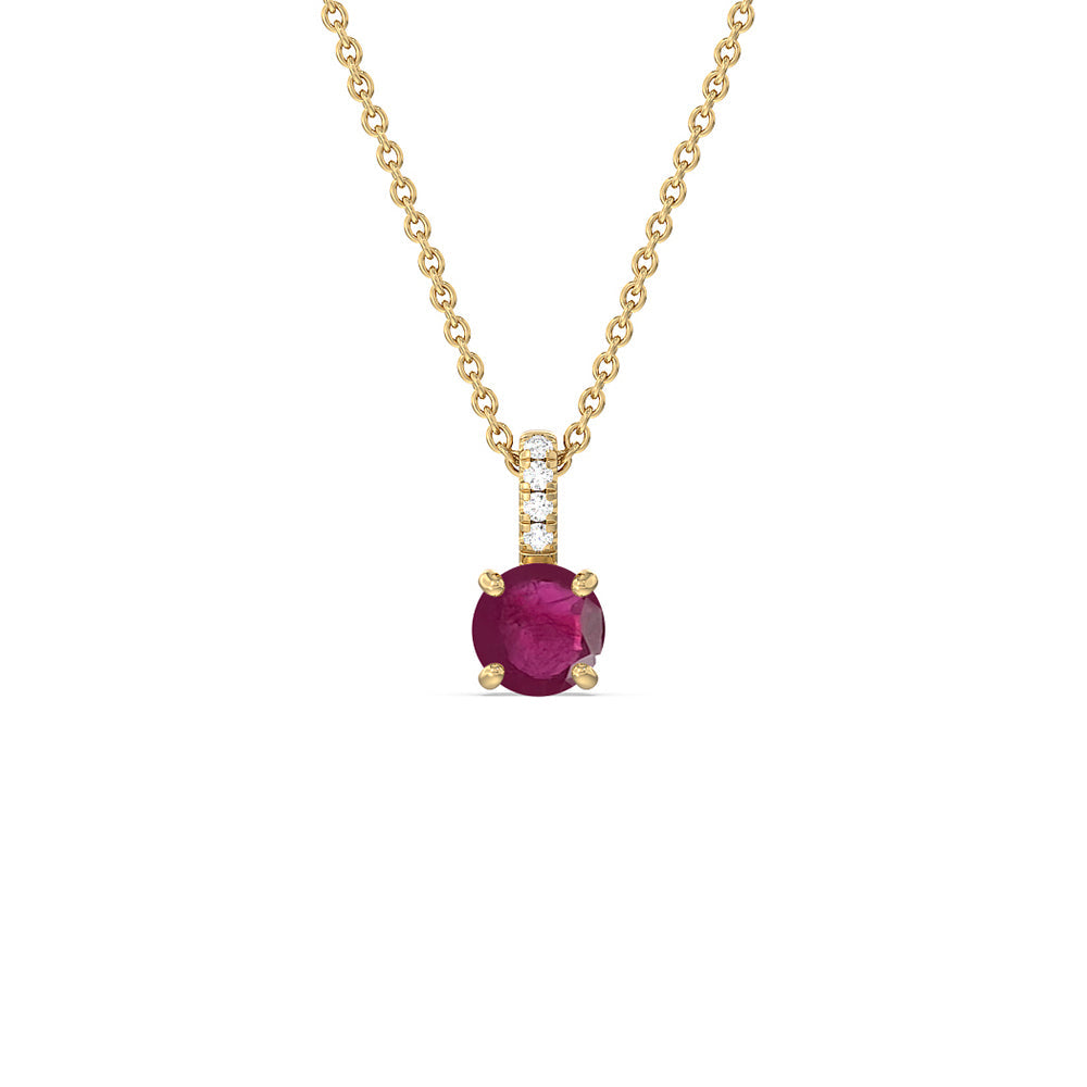 Round Ruby and Lab Diamond Classic Solitaire Pendant With Studded Bale with 6 Cut Diamond in 14KT Yellow Gold view 1
