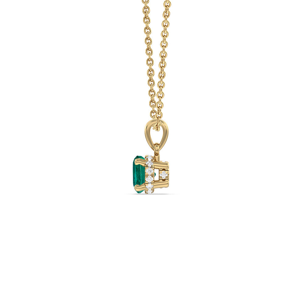 Round Shape Emerald and Lab Diamond Classic Solitaire Under Halo Pendant with 7 Cut Diamond in 14KT Yellow Gold view 2

