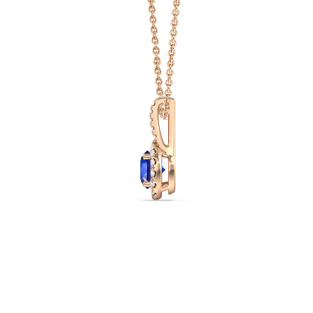 Round Created Sapphire and Lab Diamond Classic Halo Pendant With Studded Split Bale with 14KT Rose Gold Cut Diamond in 14KT Rose Gold view 2
