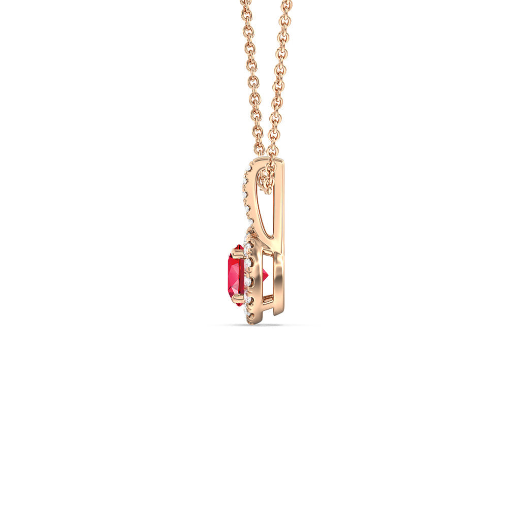 Round Created Ruby and Lab Diamond Classic Halo Pendant With Studded Split Bale with 14KT Rose Gold Cut Diamond in 14KT Rose Gold view 2
