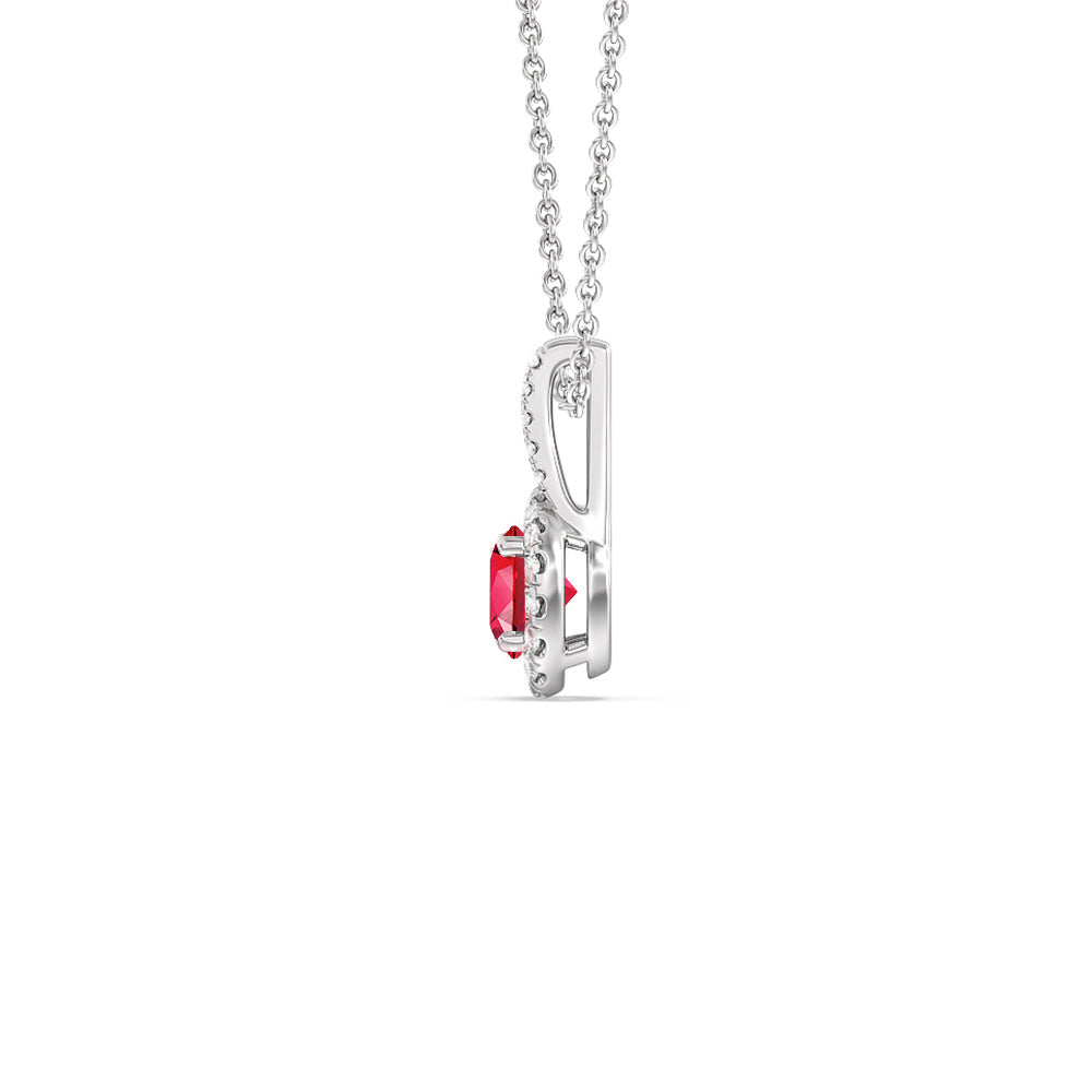 Round Created Ruby and Lab Diamond Classic Halo Pendant With Studded Split Bale with 14KT White Gold Cut Diamond in 14KT White Gold view 2
