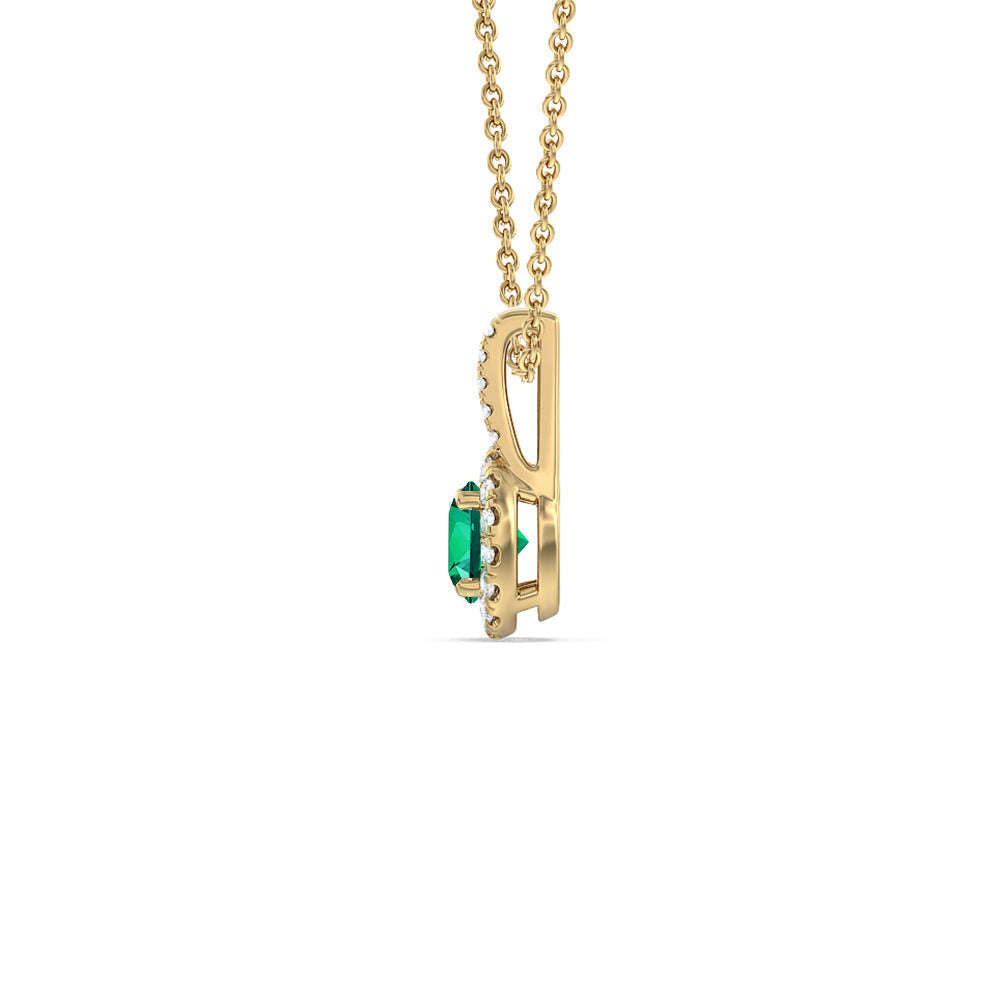 Round Shape Created Emerald and Lab Diamond Classic Halo Pendant With Studded Split Bale with 14KT Yellow Gold Cut Diamond in 14KT Yellow Gold view 2
