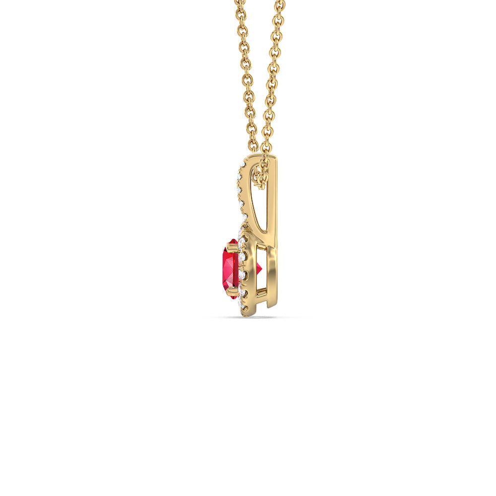 Round Created Ruby and Lab Diamond Classic Halo Pendant With Studded Split Bale with 14KT Yellow Gold Cut Diamond in 14KT Yellow Gold view 2
