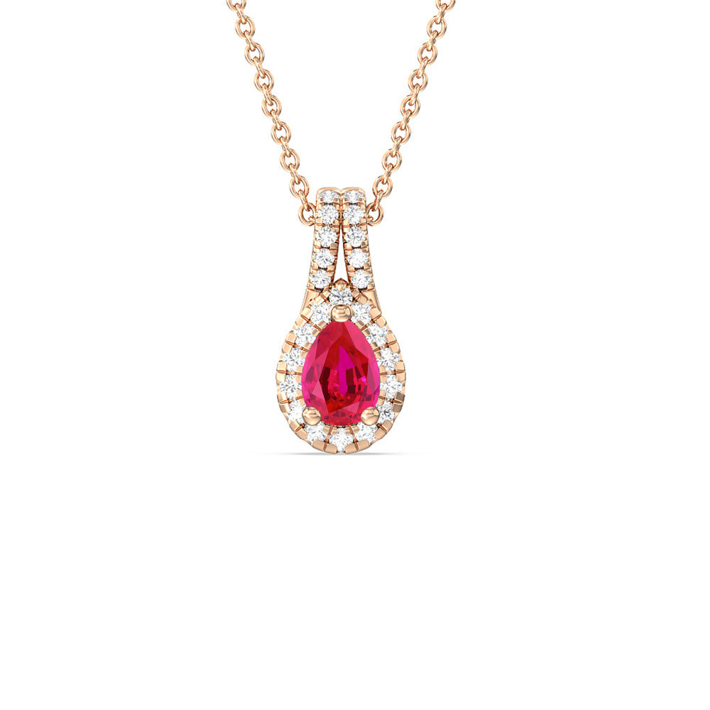 Pear Created Ruby and Lab Diamond Classic Halo Pendant With Studded Split Bale with 14KT Rose Gold Cut Diamond in 14KT Rose Gold view 1
