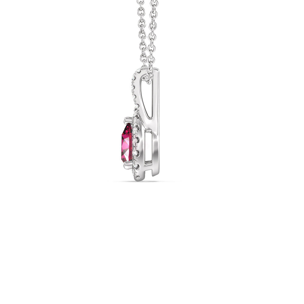 Pear Created Ruby and Lab Diamond Classic Halo Pendant With Studded Split Bale with 14KT White Gold Cut Diamond in 14KT White Gold view 2
