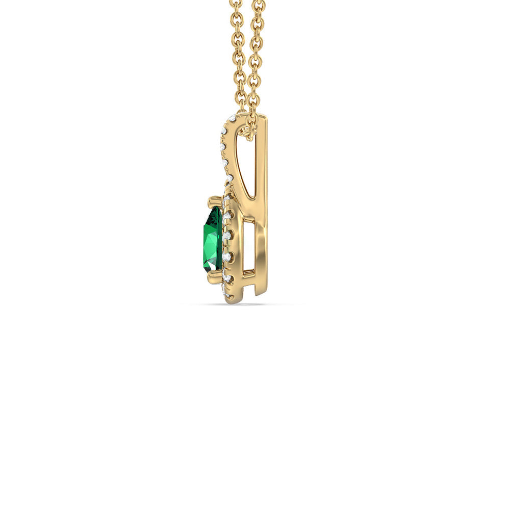 Pear Shape Created Emerald and Lab Diamond Classic Halo Pendant With Studded Split Bale with 14KT Yellow Gold Cut Diamond in 14KT Yellow Gold view 2
