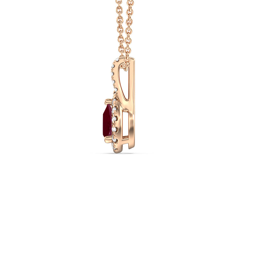 Pear Ruby and Lab Diamond Classic Halo Pendant With Studded Split Bale with 8x5 Cut Diamond in 14KT Rose Gold view 2
