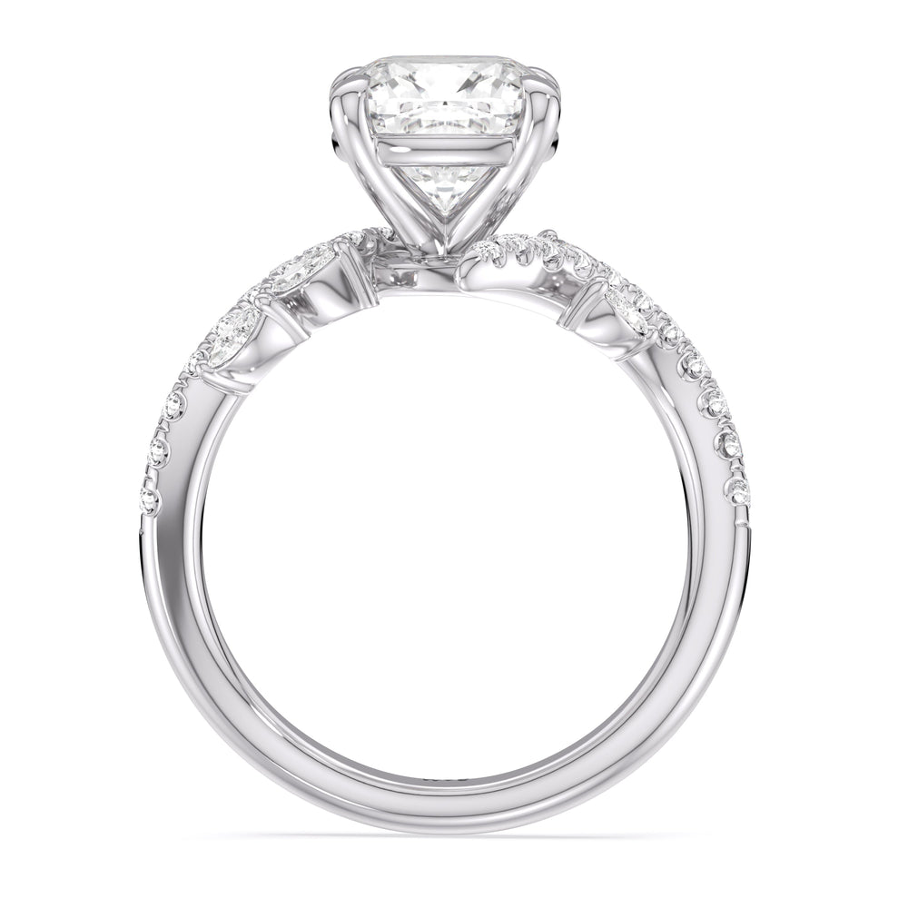 Blossoming Vine Engagement Ring with Cushion Cut Diamond in 14KT Platinum view 4
