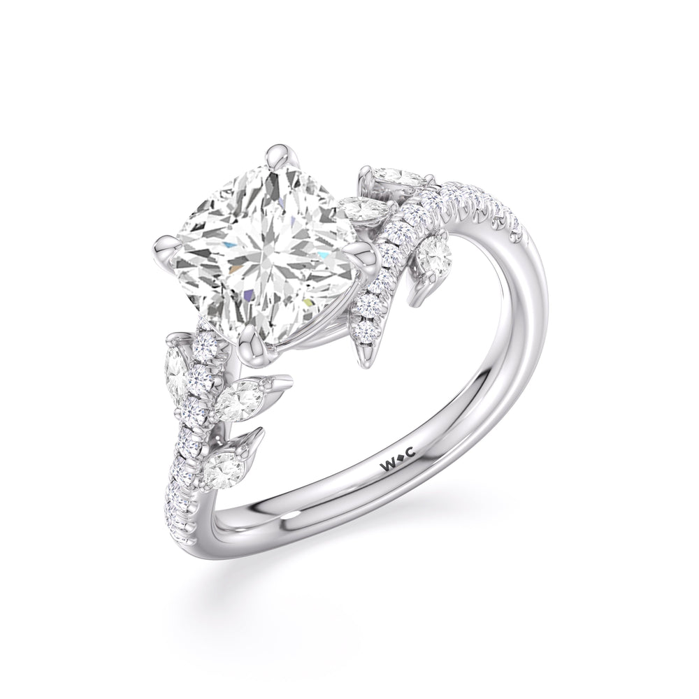 Blossoming Vine Engagement Ring with Cushion Cut Diamond in 14KT Platinum view 5
