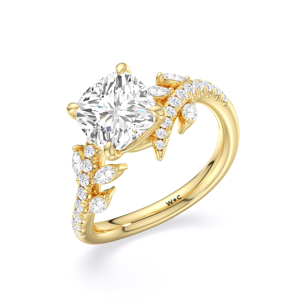 Blossoming Vine Engagement Ring with Cushion Cut Diamond in 14KT Yellow Gold view 5
