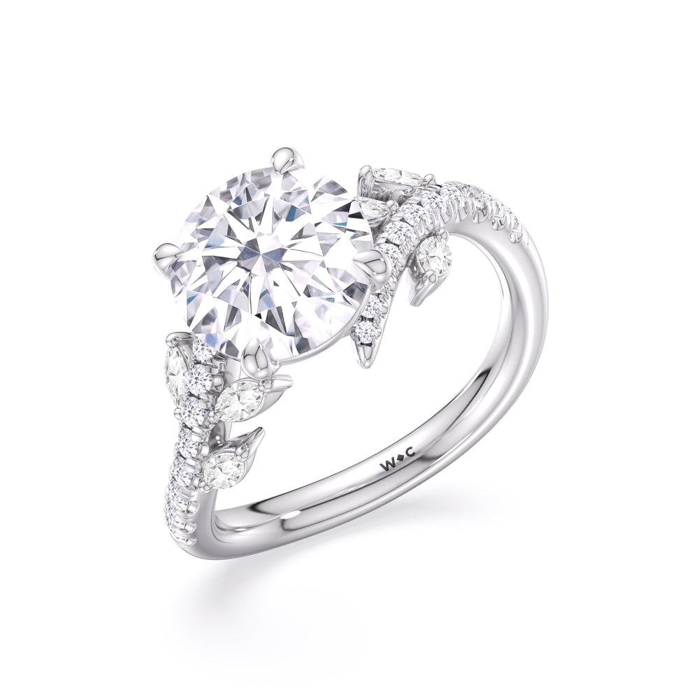 Blossoming Vine Engagement Ring with Round Cut Diamond in 14KT Platinum view 5
