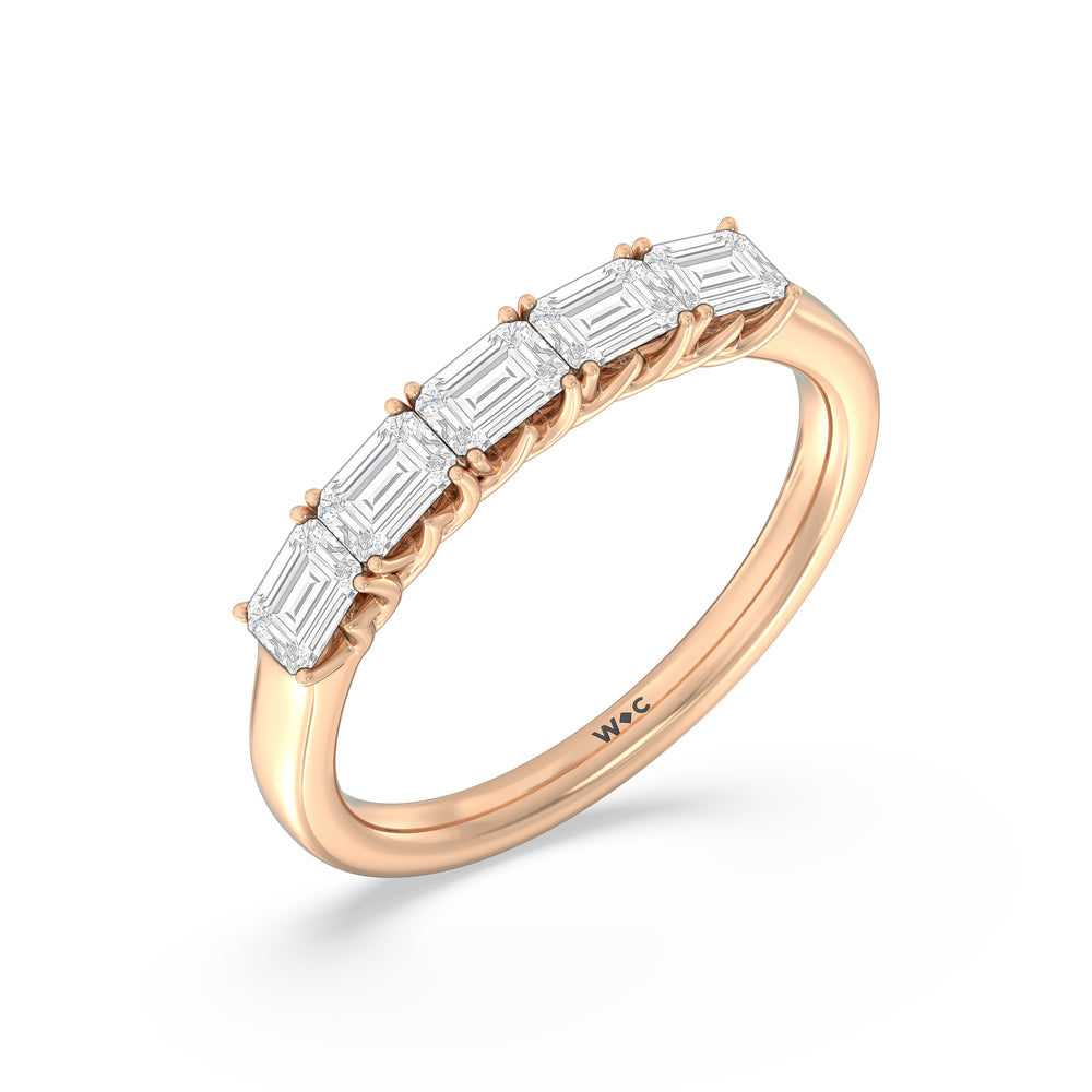 Emerald East-West Modern Trellis Anniversary Ring (F/G SI+) with 18KT Rose Gold / Natural / 1 Cut Diamond in 14KT Rose Gold / Natural / 1 view 5
