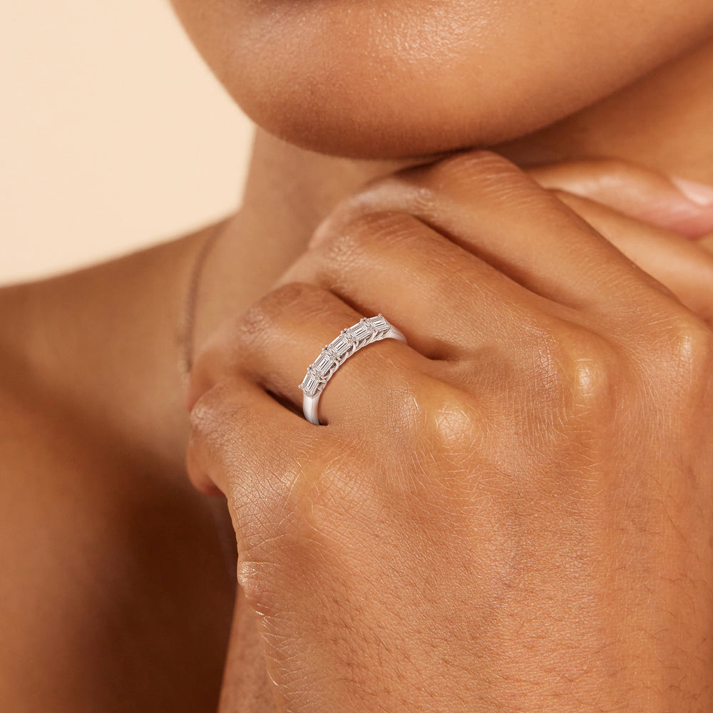 Emerald East-West Modern Trellis Anniversary Ring (F/G SI+) with Platinum / Natural / 1 Cut Diamond in 14KT Platinum / Natural / 1 view 2
