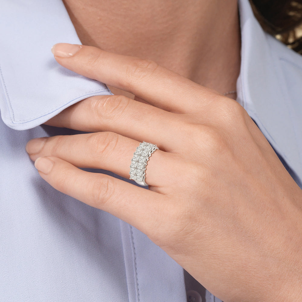 Two Row Princess Cut Anniversary Ring with Platinum / Natural / 3 Cut Diamond in 14KT Platinum / Natural / 3 view 2
