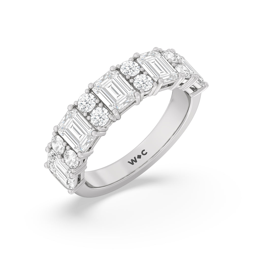Emerald Station Anniversary Ring with Platinum / Natural / 3 1/10 Cut Diamond in 14KT Platinum / Natural / 3 1/10 view 5
