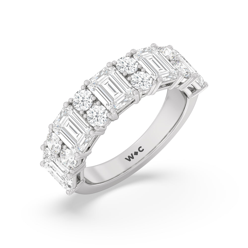 Emerald Station Anniversary Ring with Platinum / Natural / 4 1/10 Cut Diamond in 14KT Platinum / Natural / 4 1/10 view 5
