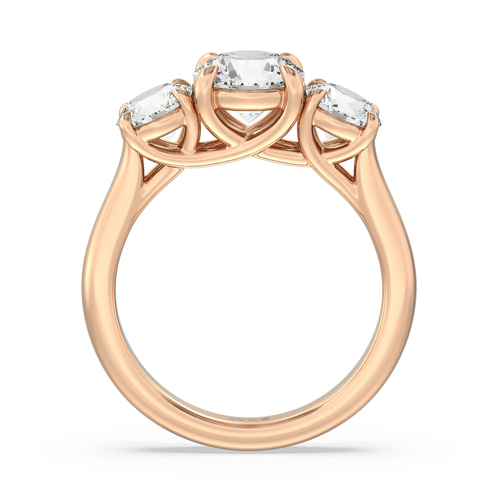 Three Stone Round Brilliant Cut Diamond Ring (F/G SI+) with 18KT Rose Gold / Natural / 3 1/10 Cut Diamond in 14KT Rose Gold / Natural / 3 1/10 view 2
